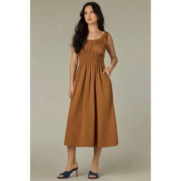 WIT & WISDOM Dresses & Skirts - NEW WIT & WISDOM sleeveless elastic smocked waist midi dress in butter toffee